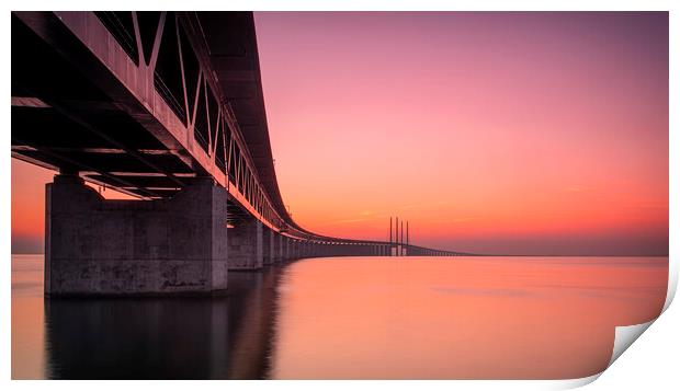 Under the Oresunds Bridge at Sunset Print by Antony McAulay