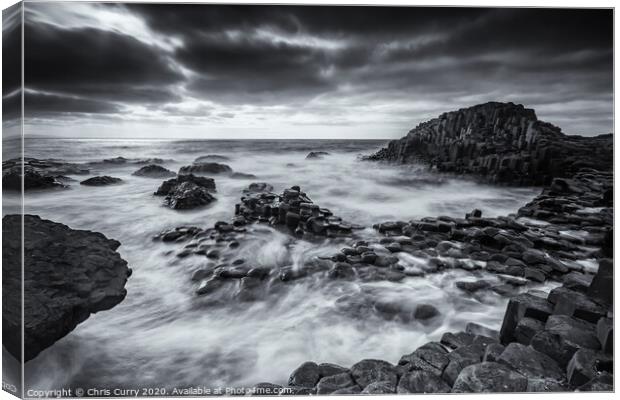 Giants Causeway Black and White County Antrim Nort Canvas Print by Chris Curry