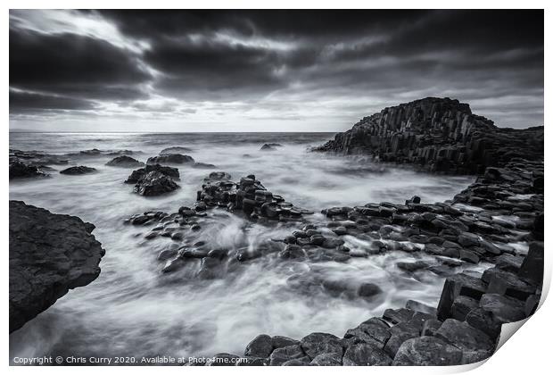 Giants Causeway Black and White County Antrim Nort Print by Chris Curry
