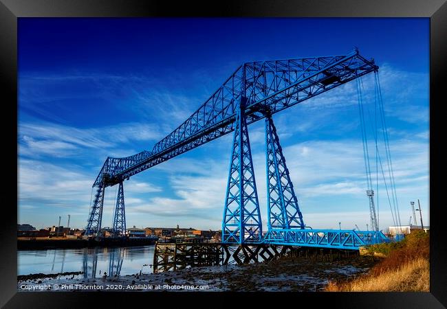 Blue skies above the Tees Transporter bridge. Framed Print by Phill Thornton