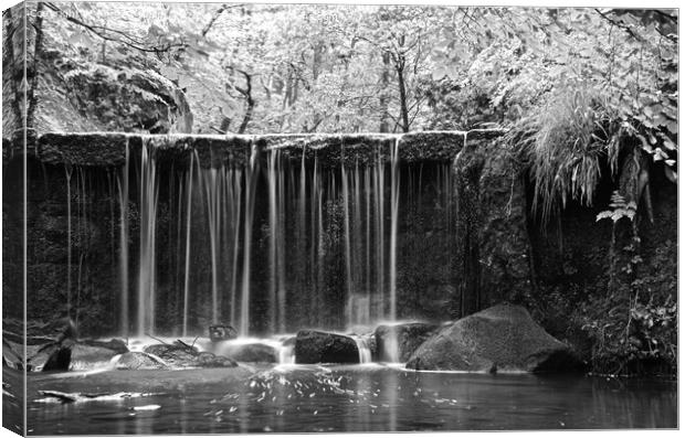 Black and white waterfall at Knypersley resrvoir Canvas Print by Andrew Heaps