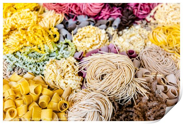 Many types of uncooked Italian pasta of various colors and shapes Print by Joaquin Corbalan