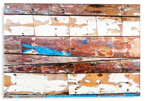 Painted wooden boards of various colors aged, natural texture background. Acrylic by Joaquin Corbalan
