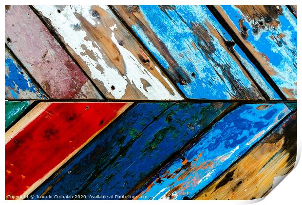 Painted wooden boards of various colors aged, natural texture background. Print by Joaquin Corbalan