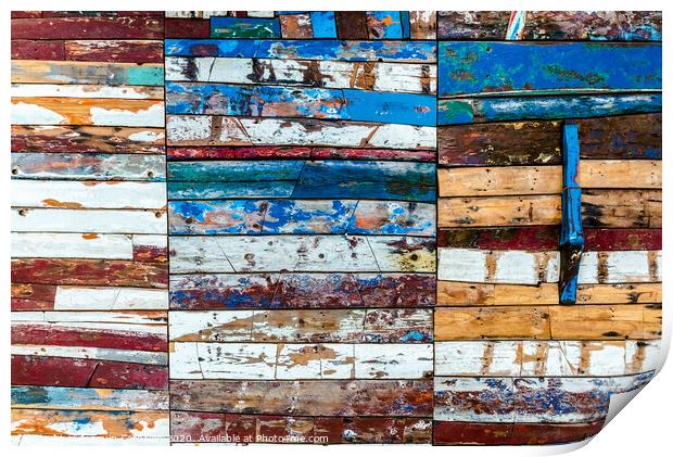 Painted wooden boards of various colors aged, natural texture background. Print by Joaquin Corbalan
