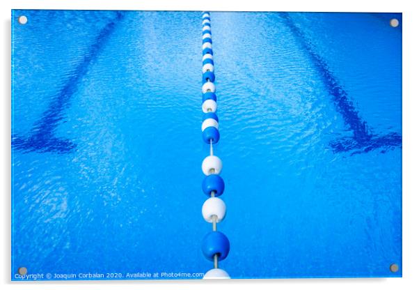 Detail of the water of a pool with beacons to separate the swimming streets. Acrylic by Joaquin Corbalan