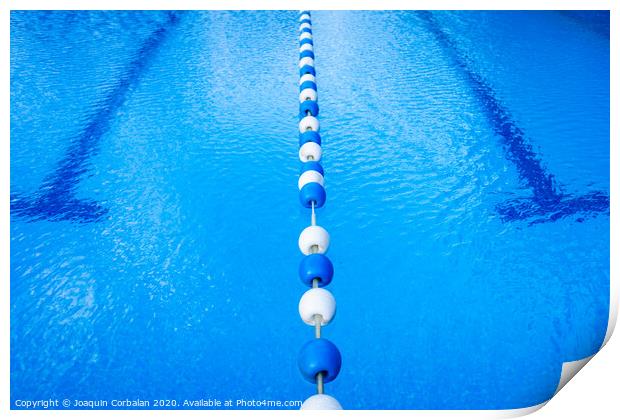 Detail of the water of a pool with beacons to separate the swimming streets. Print by Joaquin Corbalan