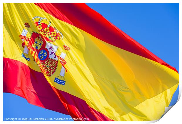 Close-up of the flag of Spain waving in the wind. Print by Joaquin Corbalan