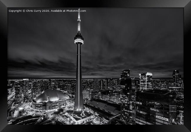 Toronto Downtown Cityscape CN Tower Black and Whit Framed Print by Chris Curry