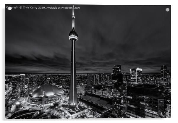 Toronto Downtown Cityscape CN Tower Black and Whit Acrylic by Chris Curry