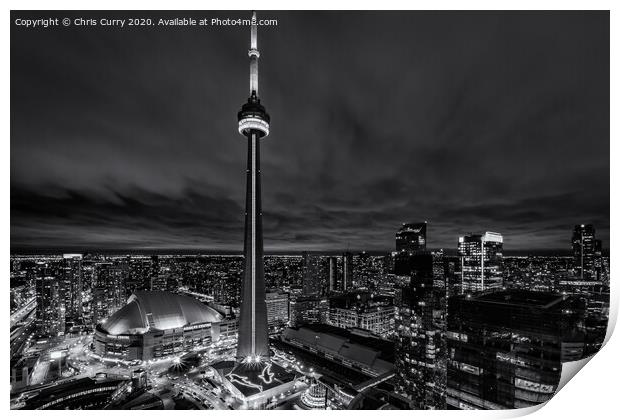 Toronto Downtown Cityscape CN Tower Black and Whit Print by Chris Curry