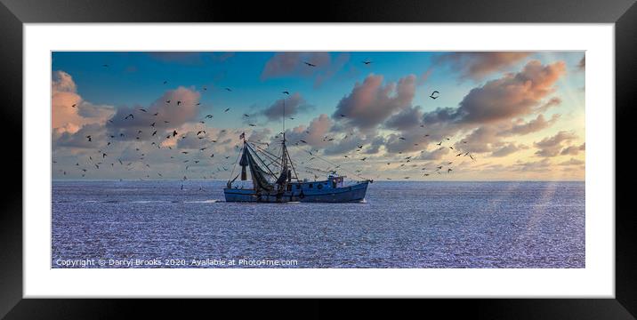 Shrimp Boat into Sunrise Framed Mounted Print by Darryl Brooks