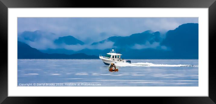 Small Fishing Boat Passed by Large Fishing Boat Framed Mounted Print by Darryl Brooks