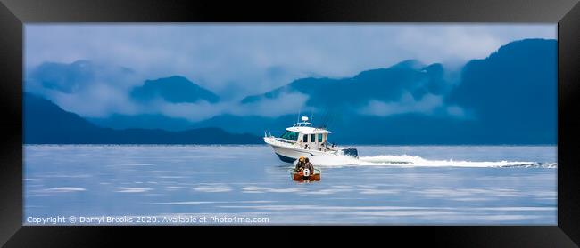 Small Fishing Boat Passed by Large Fishing Boat Framed Print by Darryl Brooks