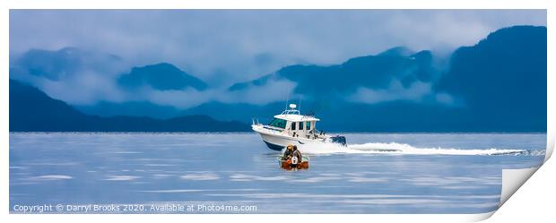 Small Fishing Boat Passed by Large Fishing Boat Print by Darryl Brooks