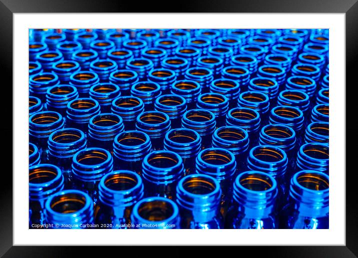 New blue containers for empty medicines, chemical pharmaceutical industry concept. Framed Mounted Print by Joaquin Corbalan