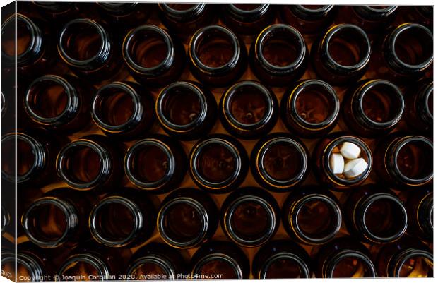 Containers for empty medicines except one full of pills, disease and medicines concept. Canvas Print by Joaquin Corbalan