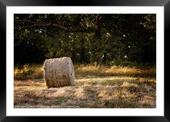 A roll of hay next to a wooded area Framed Mounted Print by Darryl Brooks