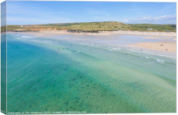Aerial photography of Godrevy beach Canvas Print by Tim Woolcock