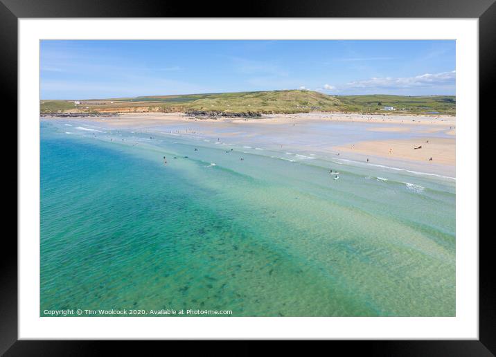 Aerial photography of Godrevy beach Framed Mounted Print by Tim Woolcock