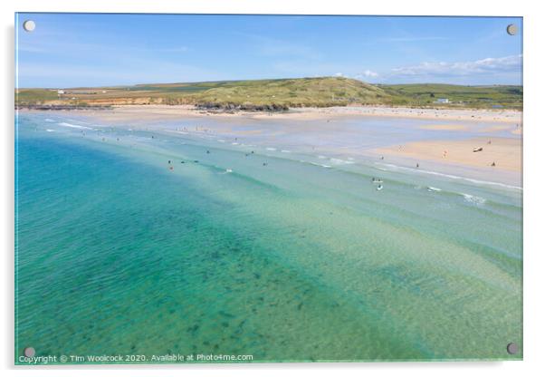 Aerial photography of Godrevy beach Acrylic by Tim Woolcock