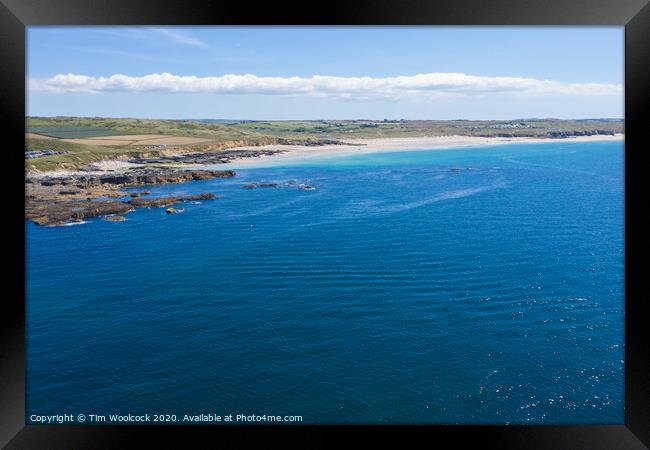 Aerial photography of Godrevy beach Framed Print by Tim Woolcock
