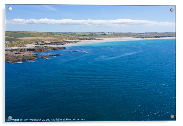 Aerial photography of Godrevy beach Acrylic by Tim Woolcock