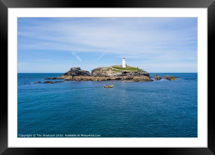 Aerial photography of Godrevy lighthouse  Framed Mounted Print by Tim Woolcock