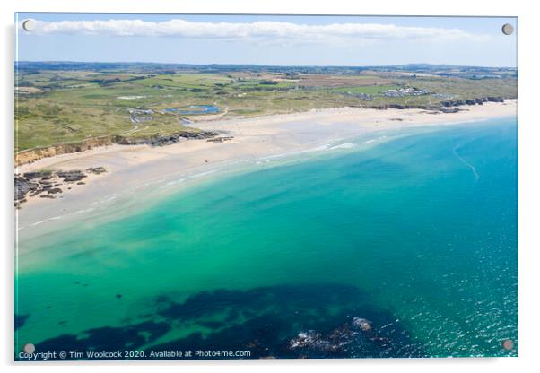 Aerial photography of Godrevy beach Acrylic by Tim Woolcock