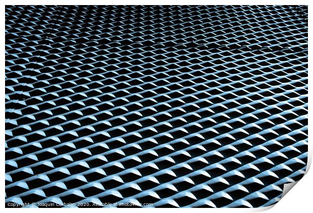 Industrial background with metallic texture illuminated with strong light and intense shadows and repetitive pattern. Print by Joaquin Corbalan