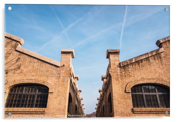 Old brick industrial buildings renovated for social uses of the city in Valencia, Spain. Acrylic by Joaquin Corbalan