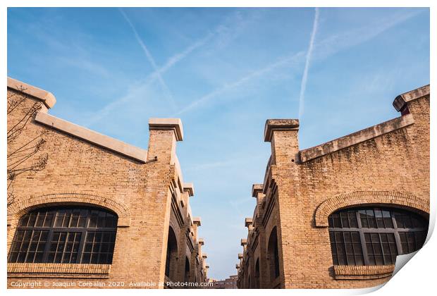 Old brick industrial buildings renovated for social uses of the city in Valencia, Spain. Print by Joaquin Corbalan