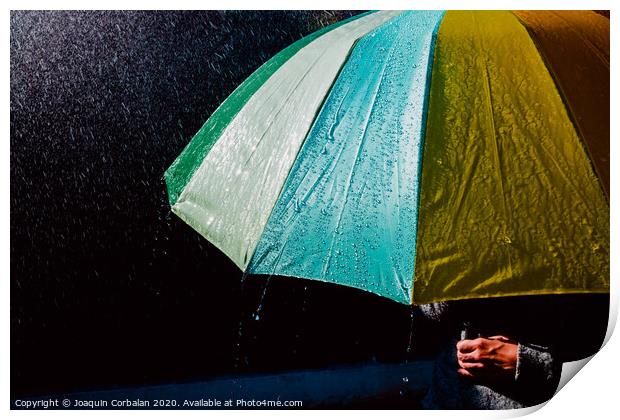 Detail of an umbrella with raindrops after a rainy day. Print by Joaquin Corbalan