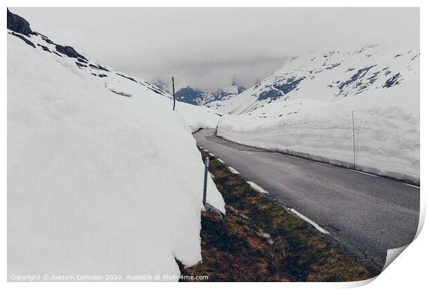 snowy road with ice Print by Joaquin Corbalan