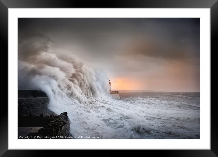 Storm wave at Porthcawl Framed Mounted Print by Bryn Morgan
