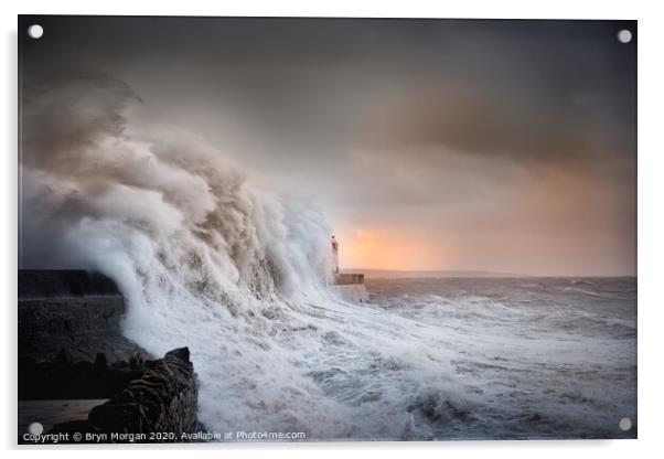 Storm wave at Porthcawl Acrylic by Bryn Morgan