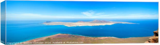 Panoramic  Calm blue sea without waves seen from a cliff with room for text Canvas Print by Joaquin Corbalan