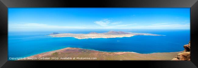 Panoramic  Calm blue sea without waves seen from a cliff with room for text Framed Print by Joaquin Corbalan