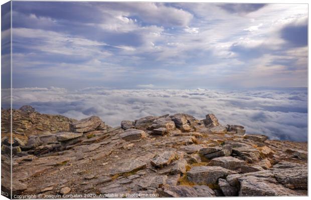 Peñalara mountain peak in Madrid, a cold day of clouds. Canvas Print by Joaquin Corbalan