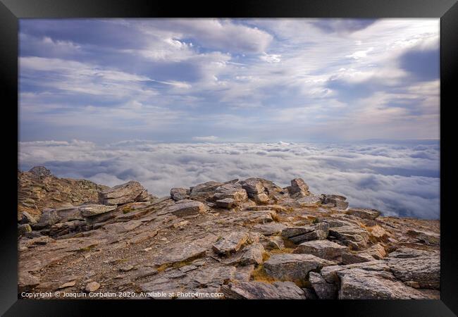 Peñalara mountain peak in Madrid, a cold day of clouds. Framed Print by Joaquin Corbalan