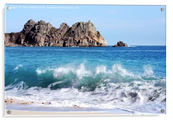 Logan Rock Wave Cornwall Acrylic by Terri Waters