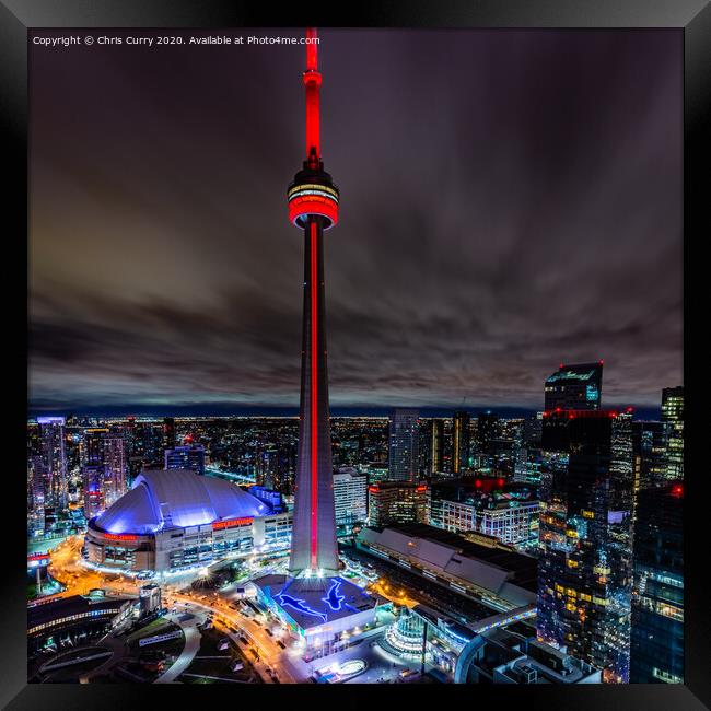 Toronto Skyline At Night CN Tower Ontario Canada Framed Print by Chris Curry