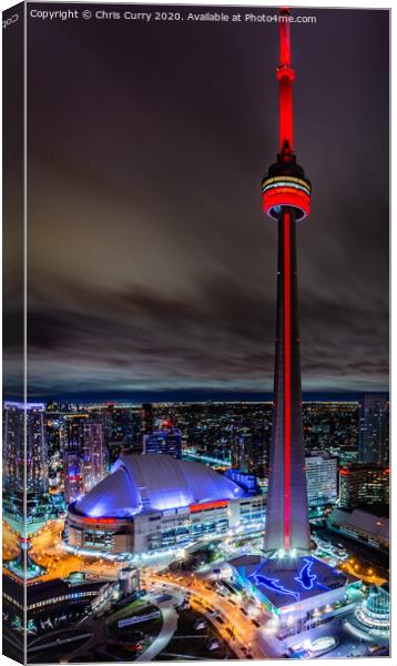 CN Tower Toronto Skyline At Night Canada Canvas Print by Chris Curry
