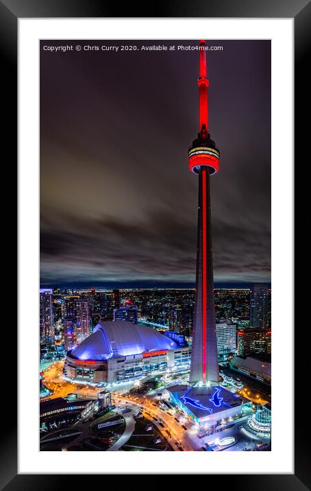 CN Tower Toronto Skyline At Night Canada Framed Mounted Print by Chris Curry