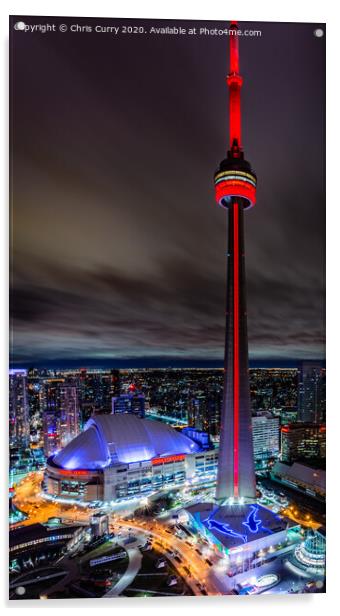 CN Tower Toronto Skyline At Night Canada Acrylic by Chris Curry