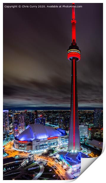 CN Tower Toronto Skyline At Night Canada Print by Chris Curry