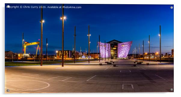 Titanic Belfast Harland and Wolff Cranes At Night Northern Ireland Acrylic by Chris Curry
