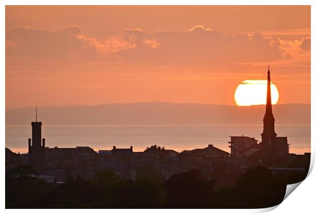 Ayr town view of setting sun Print by Allan Durward Photography