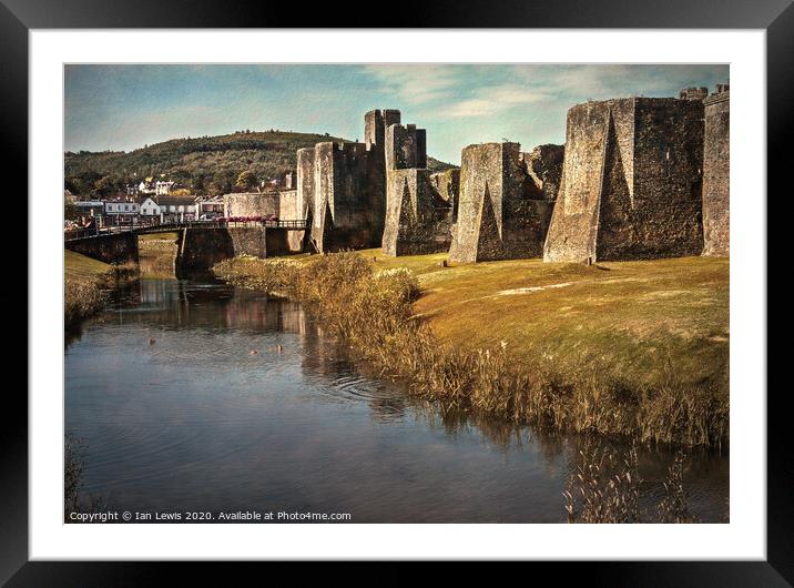 The Walls And Moat of Caerphilly Framed Mounted Print by Ian Lewis