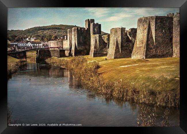 The Walls And Moat of Caerphilly Framed Print by Ian Lewis